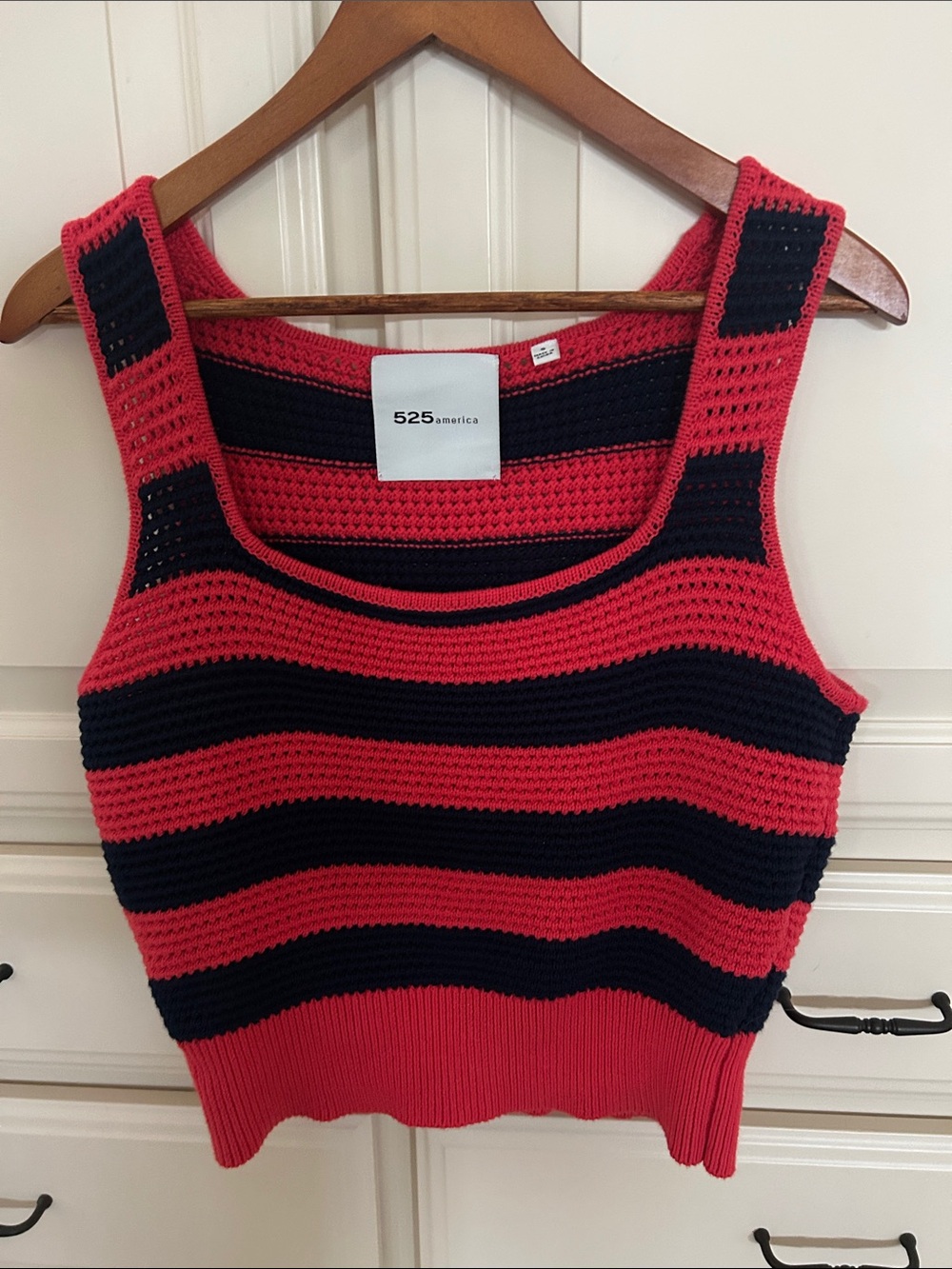 525 America Red and Black Crochet-Striped Tank Top